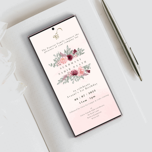 Minimalist Floral Bliss: Sukhmani Sahib Modern Invitation