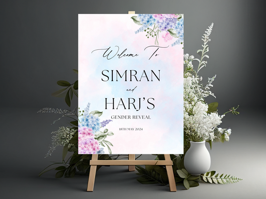 Gender Reveal Welcome Sign | Pink and Blue Floral | Printed on Foamex