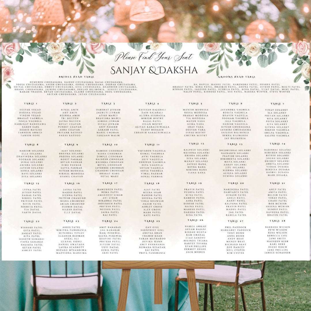 Floral Blush Printed Foamex Seating Plan Floral Blush Printed Foamex Seating Plan