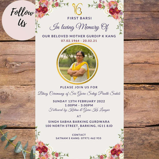 First Barsi Part Invitation - Sikh Religious Digital Invitation