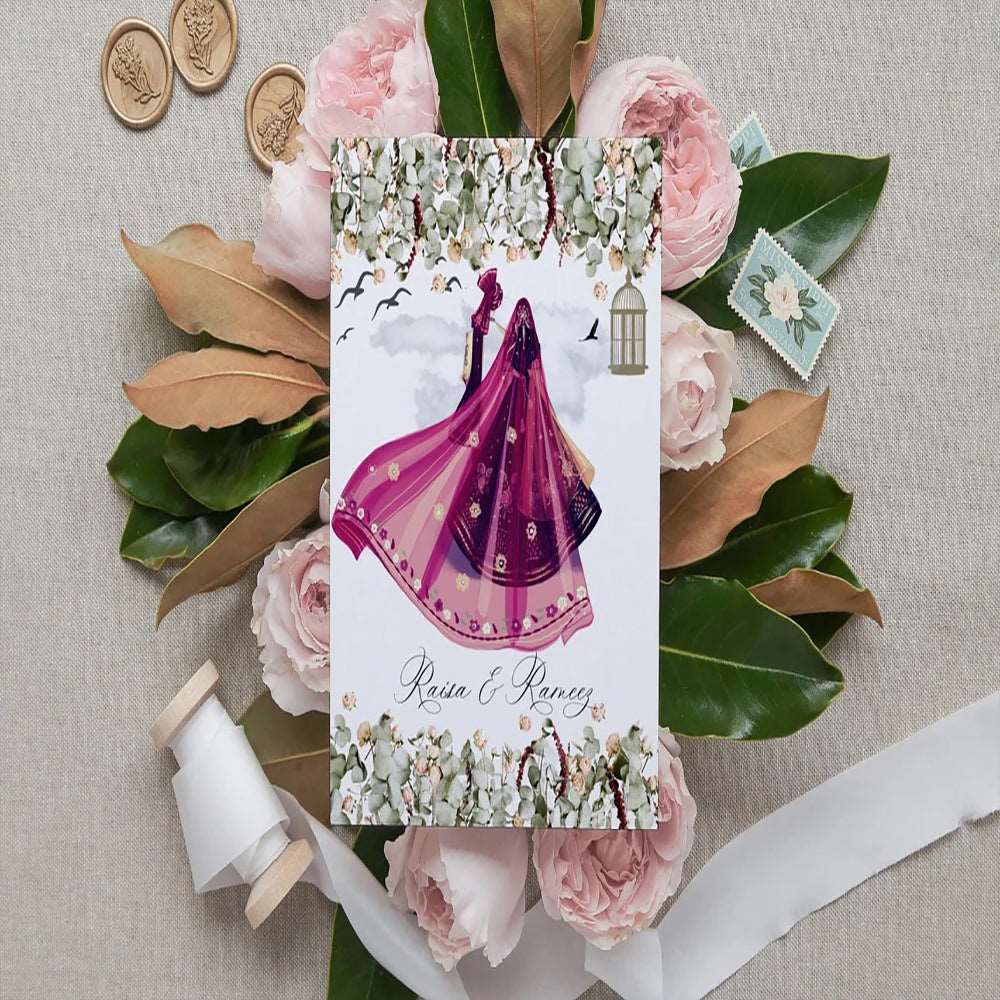 Muslim Wedding Invitation - Illustration Couple - Printed Invitation, A5 Double Sided Muslim Wedding Invitation - Illustration Couple - Printed Invitation, A5 Double Sided