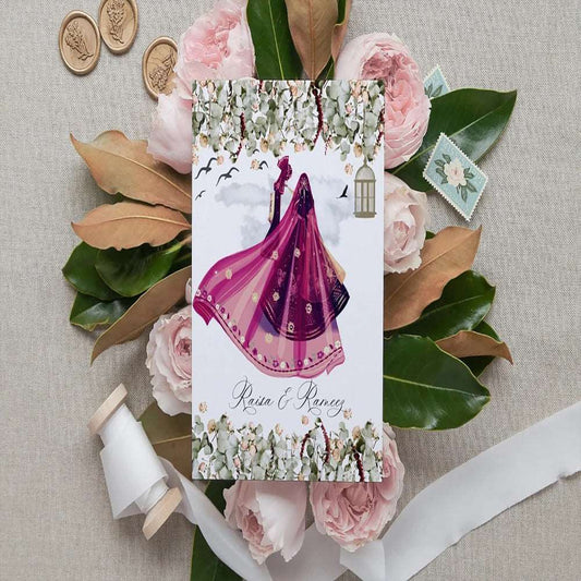 Muslim Wedding Invitation - Illustration Couple - Printed Invitation, A5 Double Sided