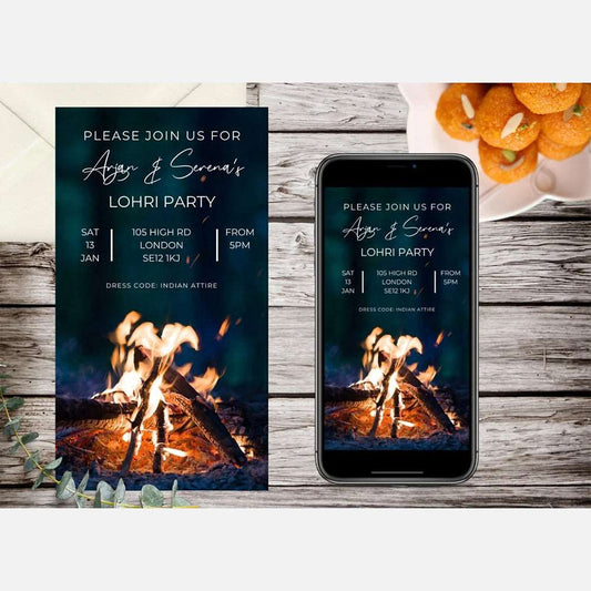 Indian Lohri Invitation - Invite Modern - Digital File Can sent via WhatsApp - E-Invitation - Birth of Girl or Newly Weds