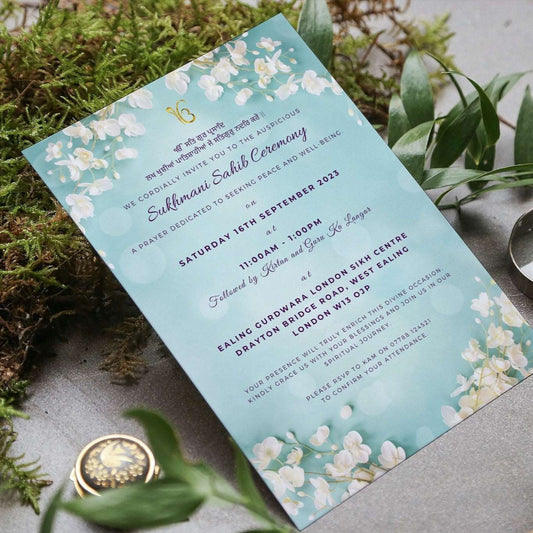 Sukhmani Sahib Invitations or Akhand Part Printed Invitations A5, Sikh Religious Invites, Silk