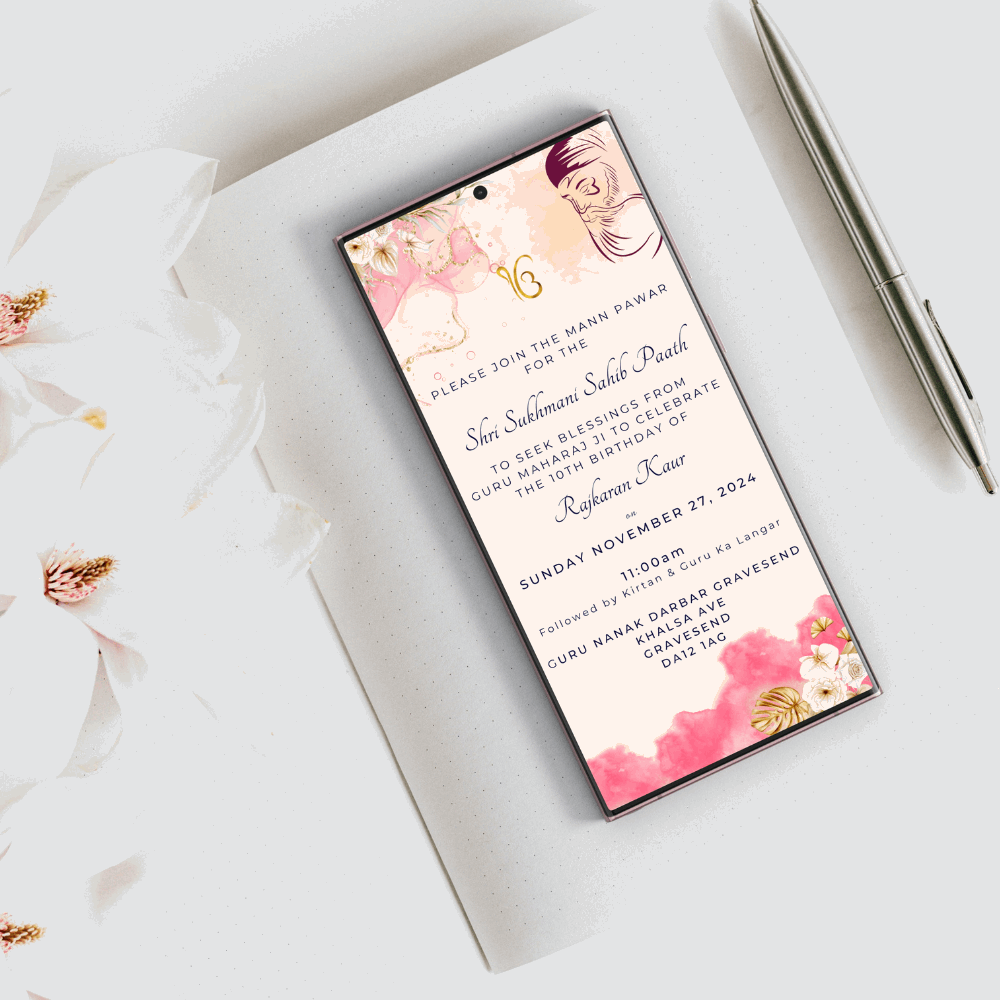 Pink Bliss: Modern Digital Sukhmani Sahib Invitation Pink Bliss: Modern Digital Sukhmani Sahib Invitation