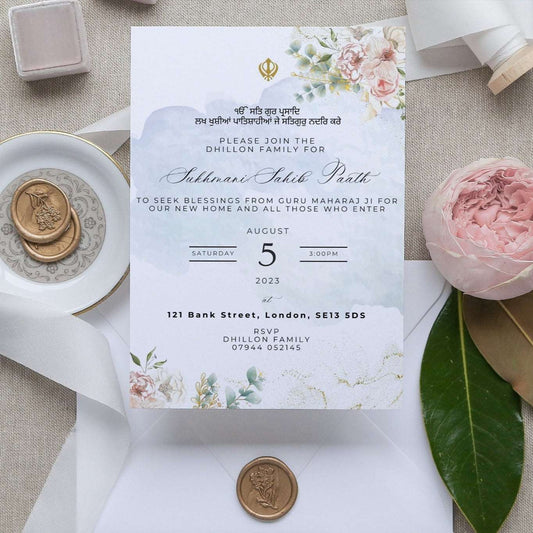 Printed Sukhmani Sahib Invitations or Akhand Part Printed Invitations A5, Sikh Religious Invites, New Home or Birthday Blessing