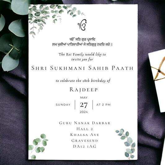 Serene Eucalyptus: Digital Sukhmani Sahib Invitation