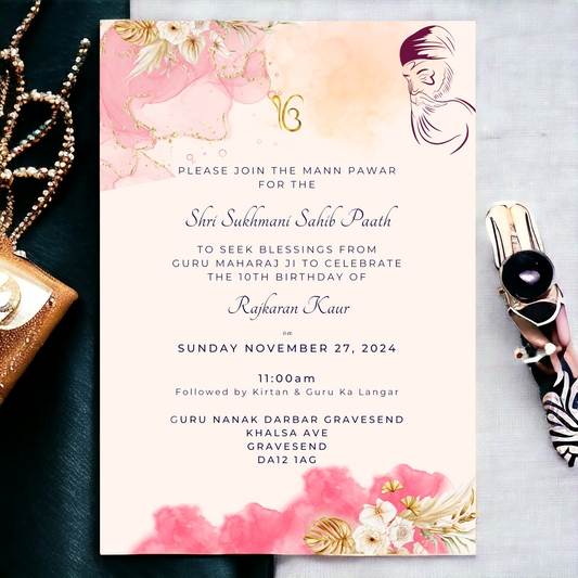 Pink Bliss: Modern Digital Sukhmani Sahib Invitation