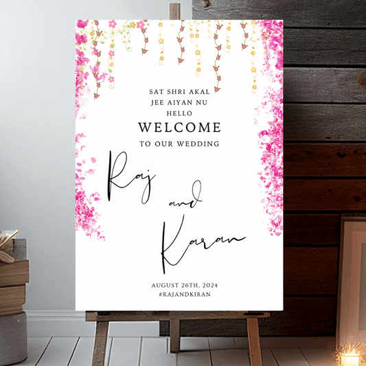Indian Welcome Sign | Floral | Personalised | Printed