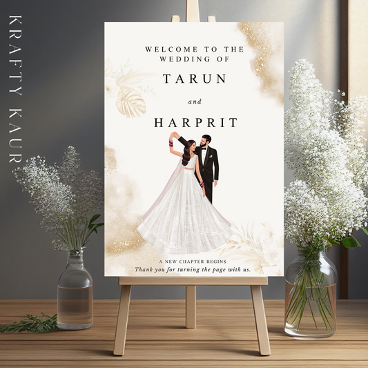 Reception Wedding Modern Welcome Sign with Captivating Illustration, Printed on Foamex, Personalised, Available in A1 or A2