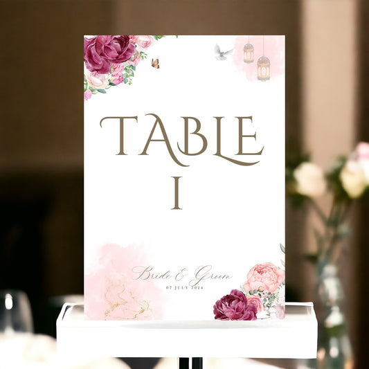 Table Number - Personalise to Any Text - Peonies and Butterflies