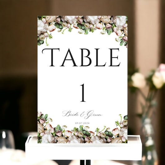 Table Number - Personalise to Any Text - Ivory and Blush Floral