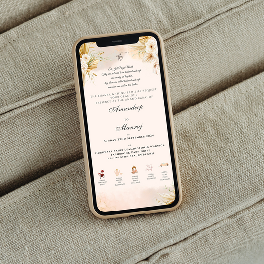 Anand Karaj Invitation with Palki Sahib - Digital Product (Peach Palette)
