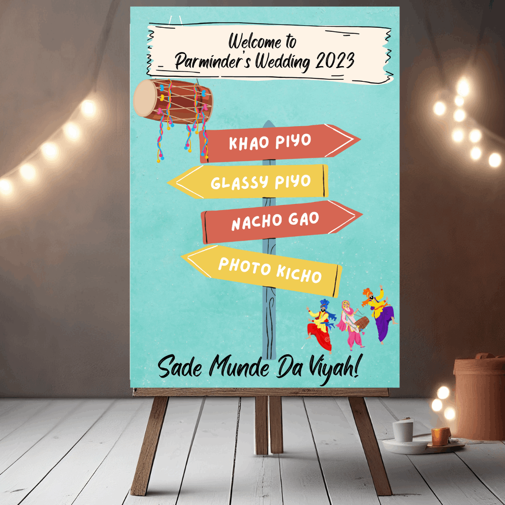 Jago Prewedding: Punjabi Signpost Wedding Welcome Sign Jago Prewedding: Punjabi Signpost Wedding Welcome Sign