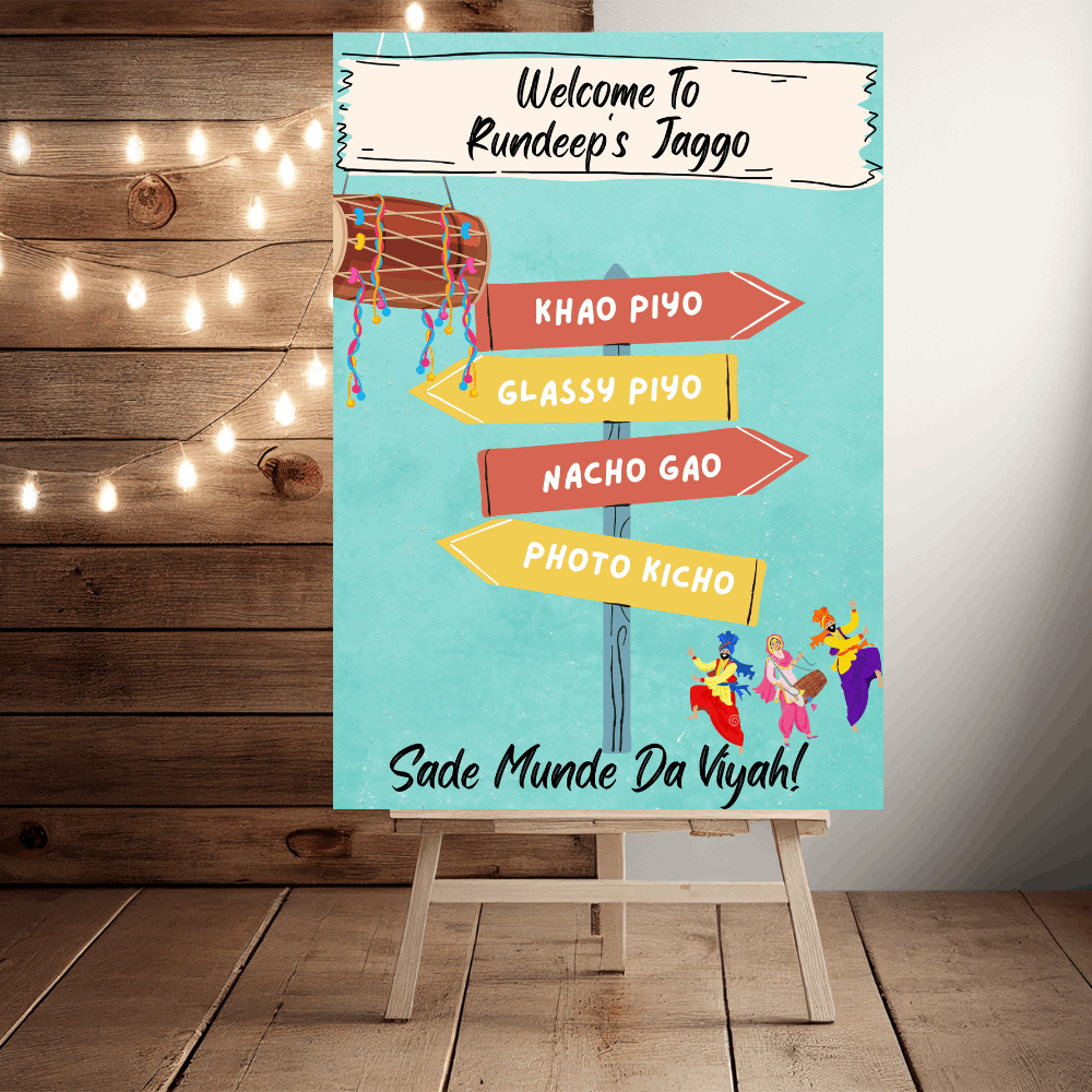 Jago Prewedding: Punjabi Signpost Wedding Welcome Sign Jago Prewedding: Punjabi Signpost Wedding Welcome Sign