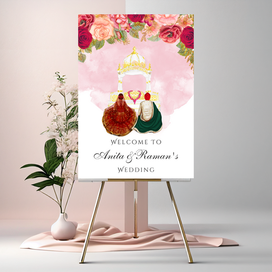 Anand Karaj Welcome Sign with a Palki Sahib Illustration