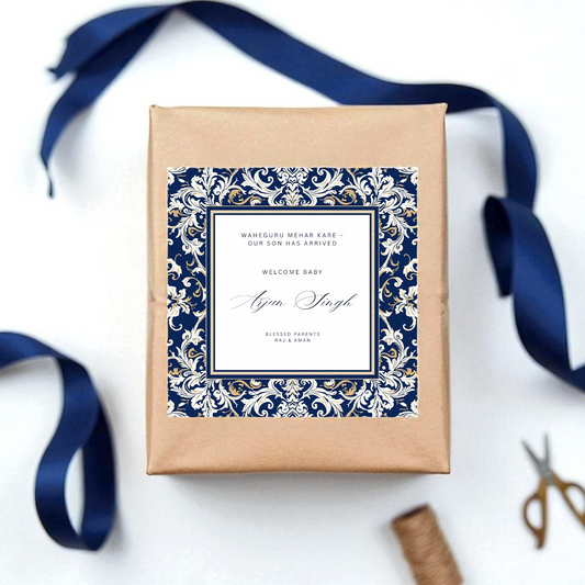 Blue and White Mithai Box Sticker, Digital, Print Your Own