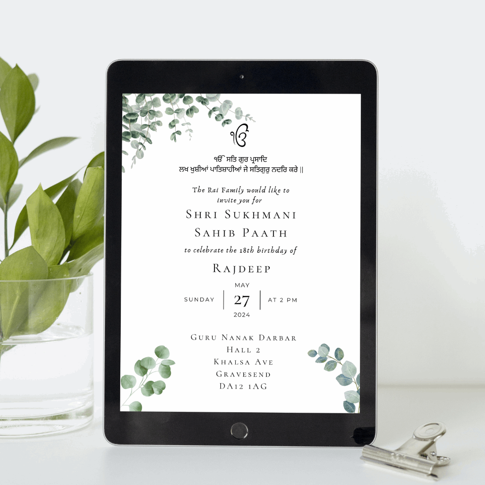 Serene Eucalyptus: Digital Sukhmani Sahib Invitation Serene Eucalyptus: Digital Sukhmani Sahib Invitation