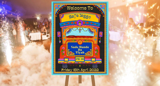 Punjabi Wedding Welcome Sign Truck, Retro, Sade Munda Da Viyah - Printed Sign