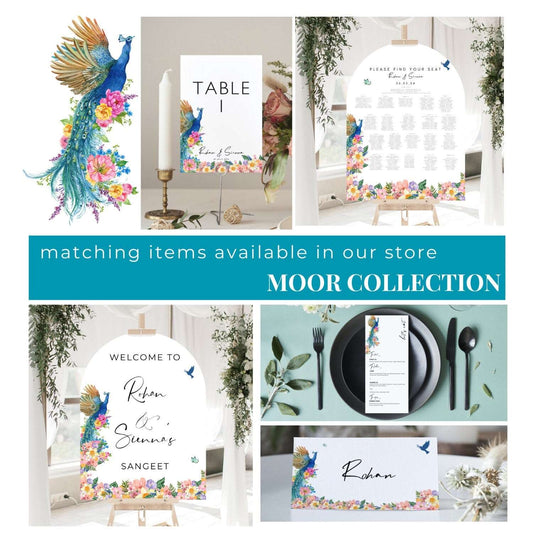 Peacock Theme Menu Cards, Printed, Personalised to any wording of your choice