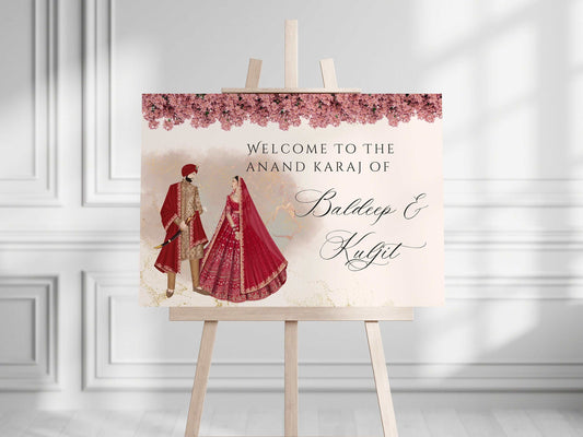 Radiant Bliss: Anand Karaj Indian Wedding Welcome Sign, Printed