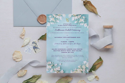 Sukhmani Sahib Invitations or Akhand Part Printed Invitations A5, Sikh Religious Invites, Silk