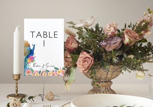 Table Number - Personalise to Any Text - Peacock