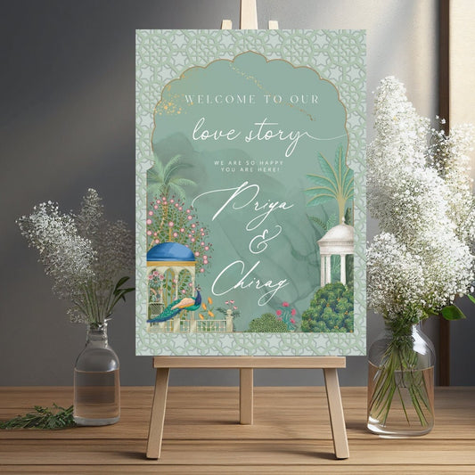Indian Wedding Welcome Sign with Regal Themed Peacock | Hindu Wedding Signs | Printed on Foamex