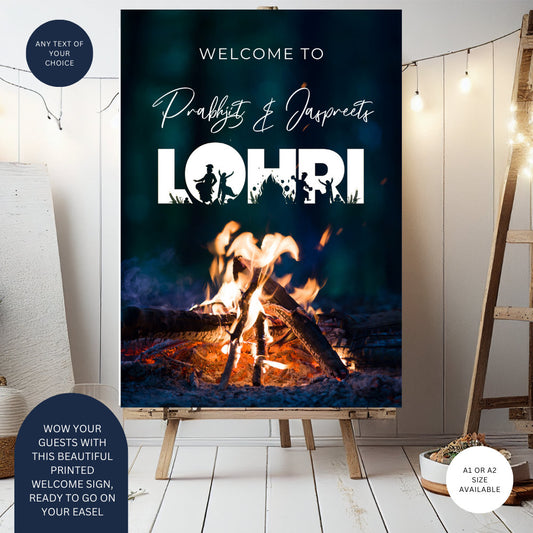 Lohri Welcome Printed Sign on Foamex in A1 or A2 Size, Lohri Party Decor, Personalised to any text of your choice