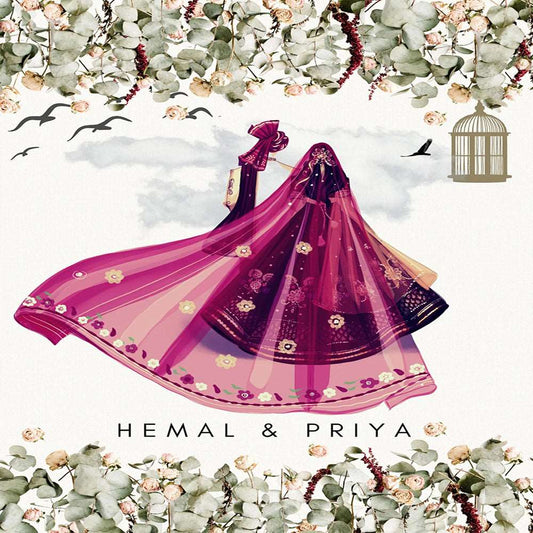 Hindu Wedding Invitation - Illustration Couple - Digital Invite - Can be sent via Whatsapp