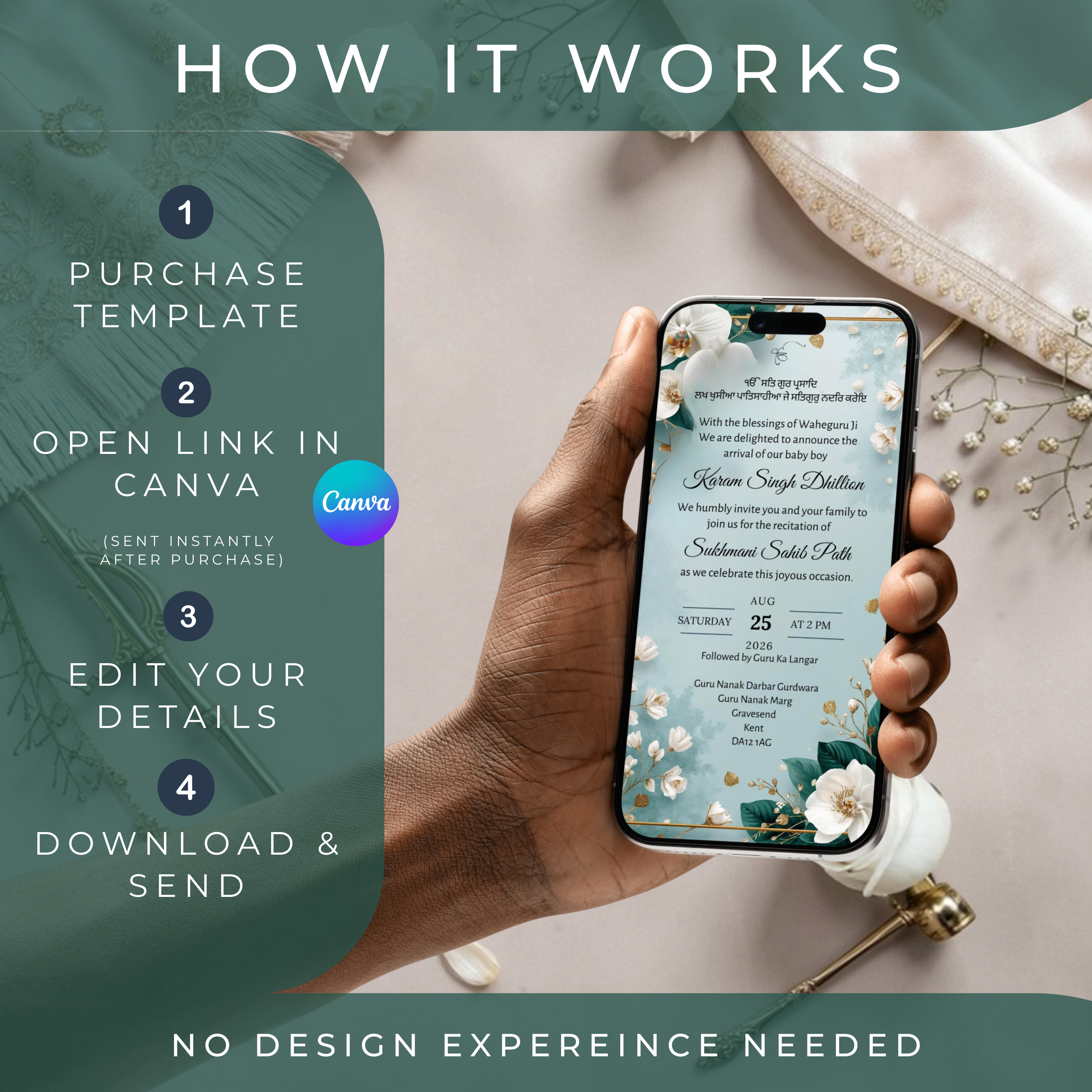 editable sikh baby announcement sukhmani sahib invitation template canva