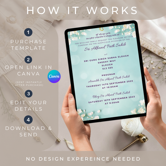 Akhand Path Sahib Invitation – Blue Floral Sikh Digital Invite for WhatsApp
