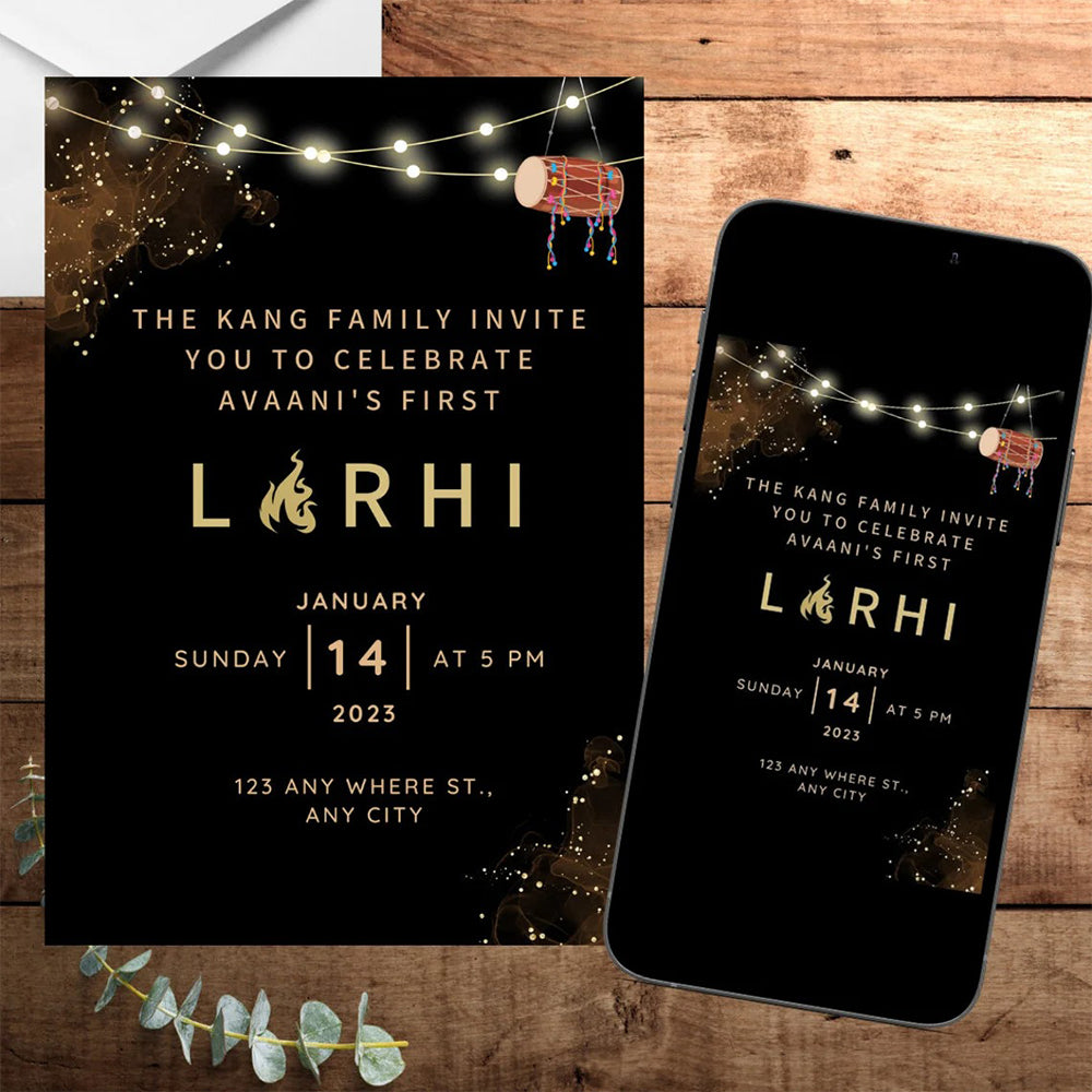 Lohri Invitation - Invite Modern - Digital File Can sent via WhatsApp - E-Invitation - Birth of Girl or Newly Weds