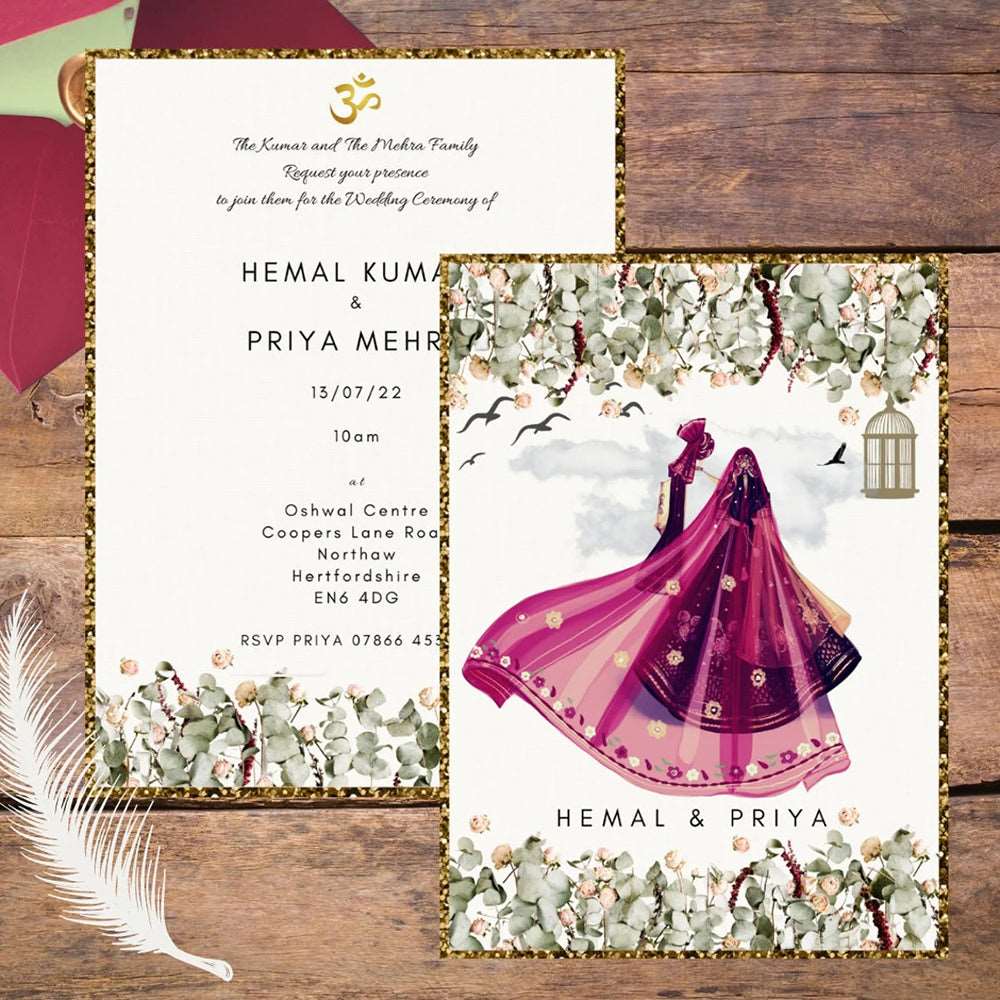 Hindu Wedding Invitation - Illustration Couple - Digital Invite - Can be sent via Whatsapp