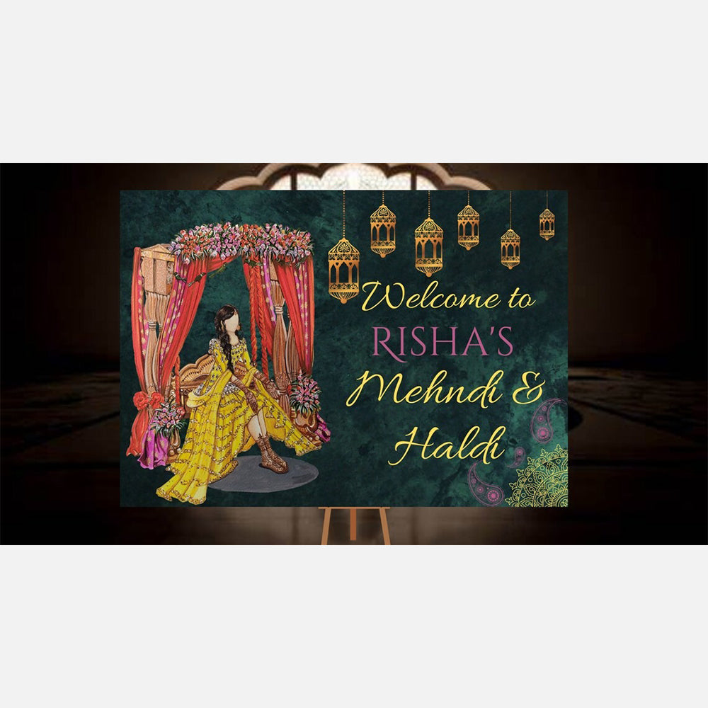 Mehndi Wedding Welcome Sign - Indian Bride Illustration - Sikh Punjabi Hindu Muslim Wedding Sign, Digital Copy