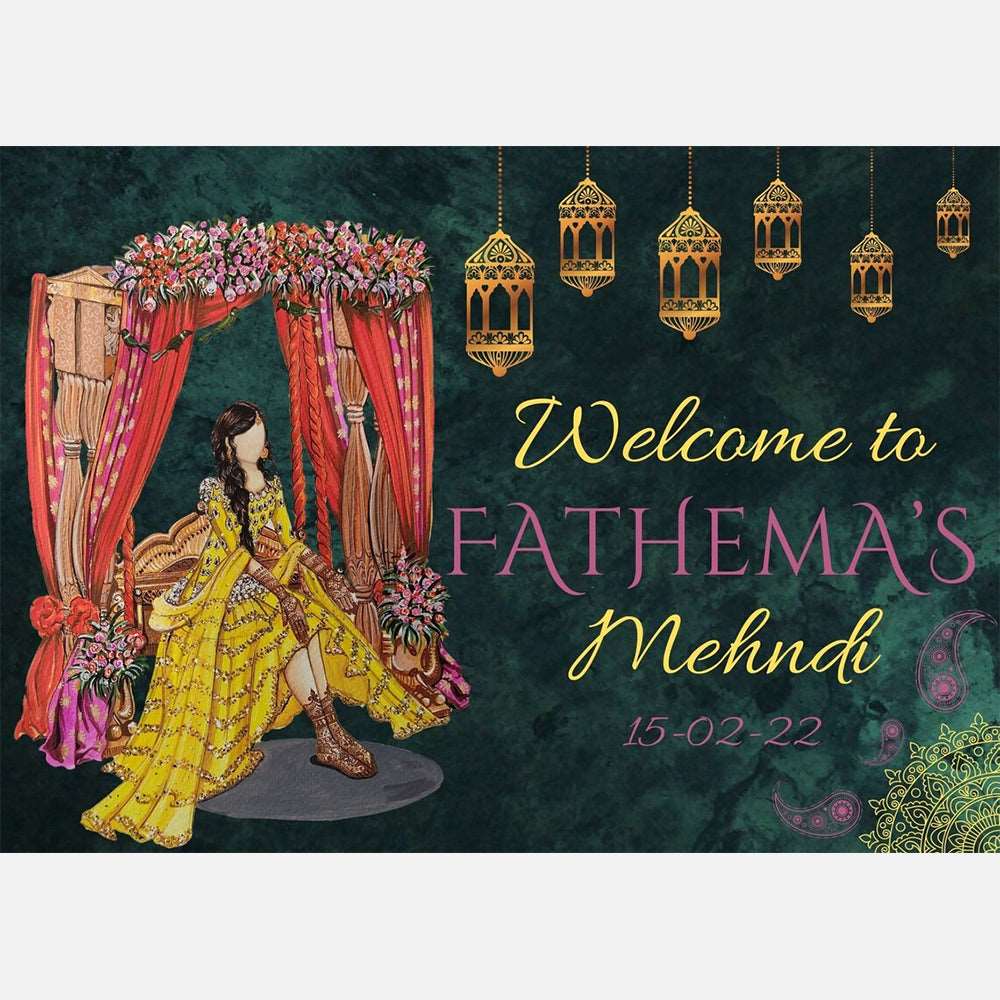 Mehndi Wedding Welcome Sign - Indian Bride Illustration - Sikh Punjabi Hindu Muslim Wedding Sign, Digital Copy