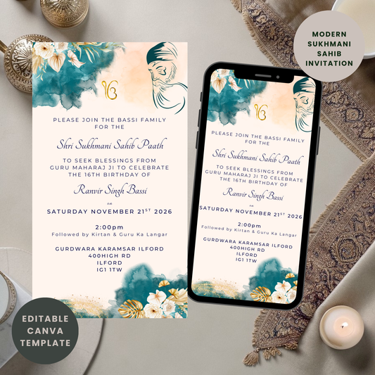 Sikh Sukhmani Sahib invitation template on whatsapp and printed