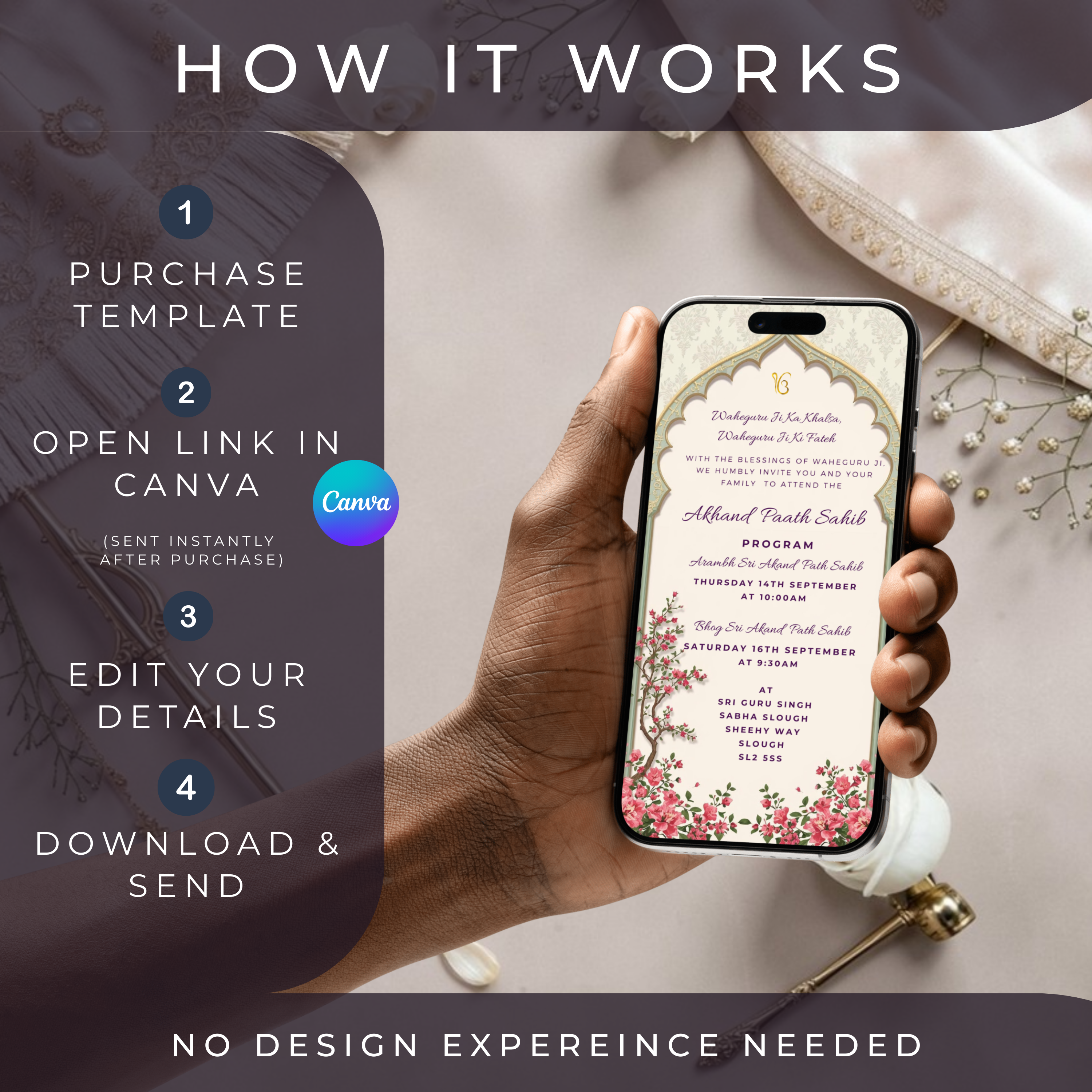 sikh akhand paath program invitation template digital invite