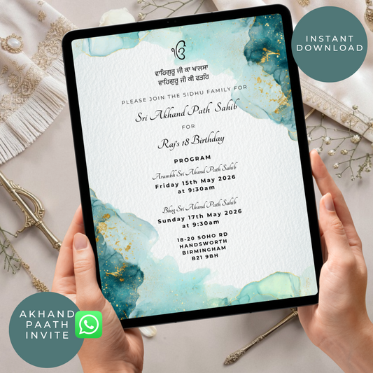 Akhand Paath Invitation Template | Sikh Path Invite | WhatsApp Digital Invite | Editable Punjabi Religious Ceremony Invite | Instant Download