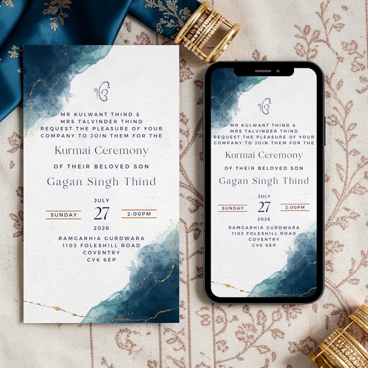 Sikh Kurmai invitation mobile version, Punjabi engagement Canva template for digital sharing