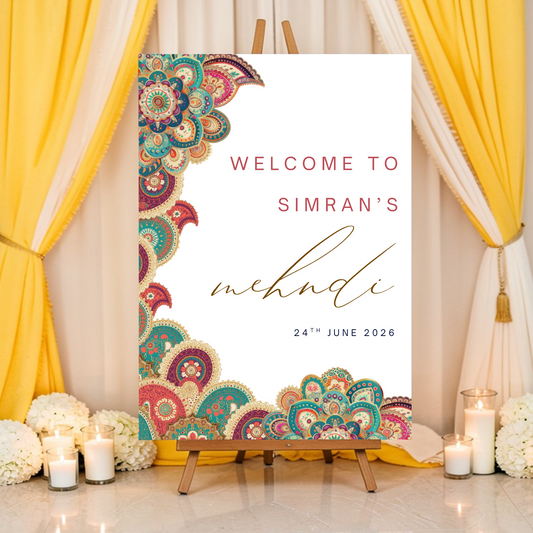 Colourful Modern Paisley Mehndi Welcome SIgn