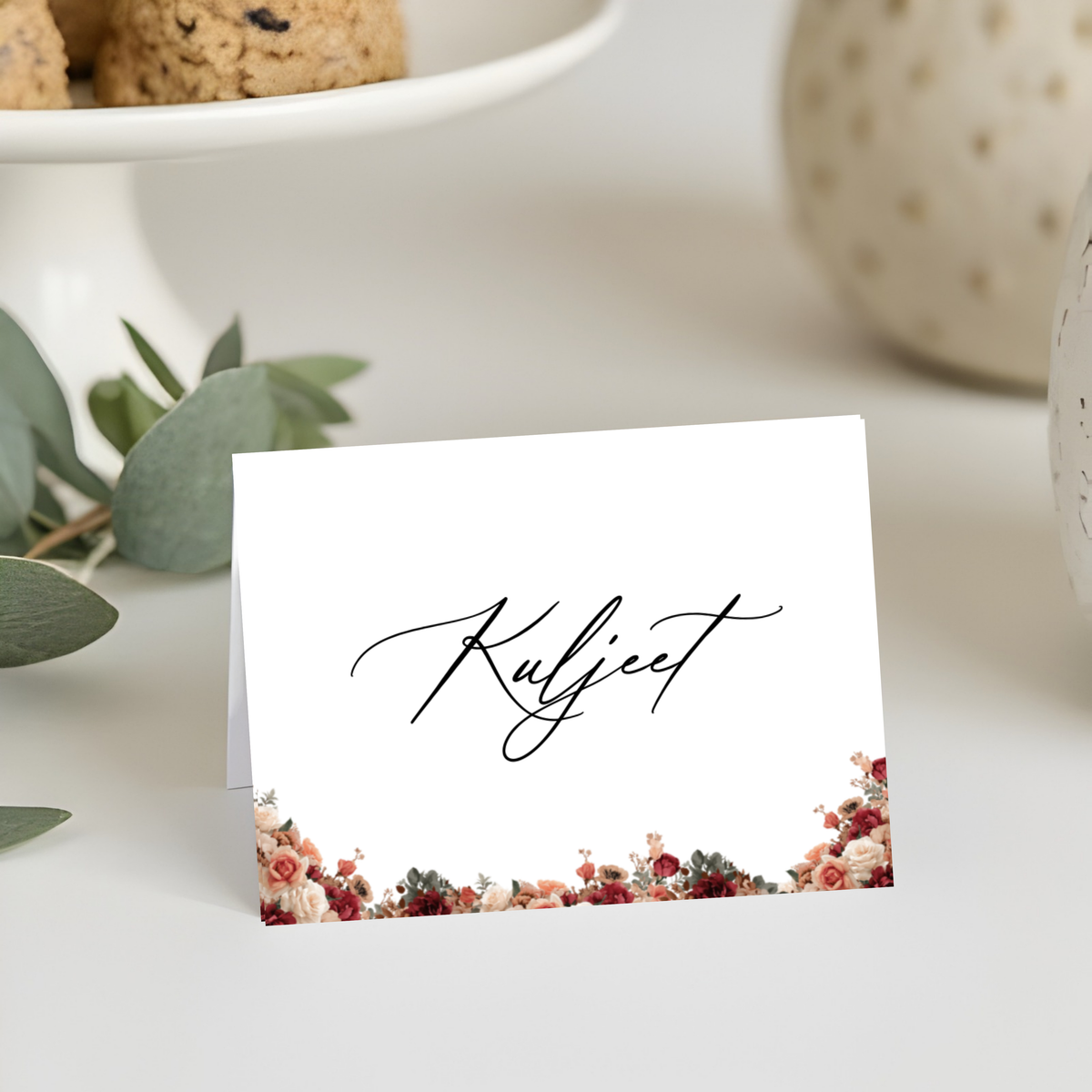 Indian Wedding Place Cards | Personalised Wedding Name Cards | Floral Place Settings Cards | Folded Guest Name Cards 350gsm