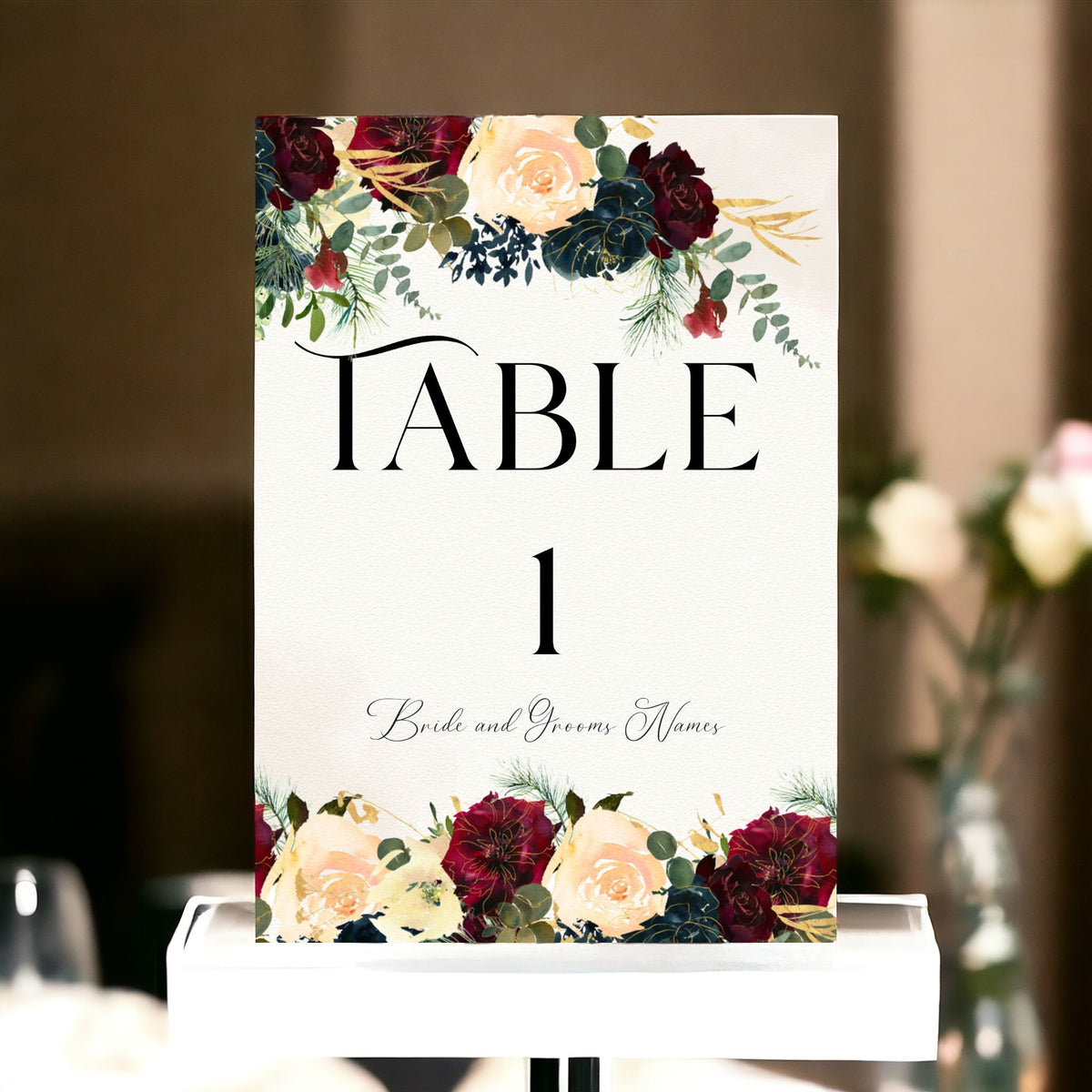 Table Number - Personlise to Any Text - Red and Ivory Floral Border