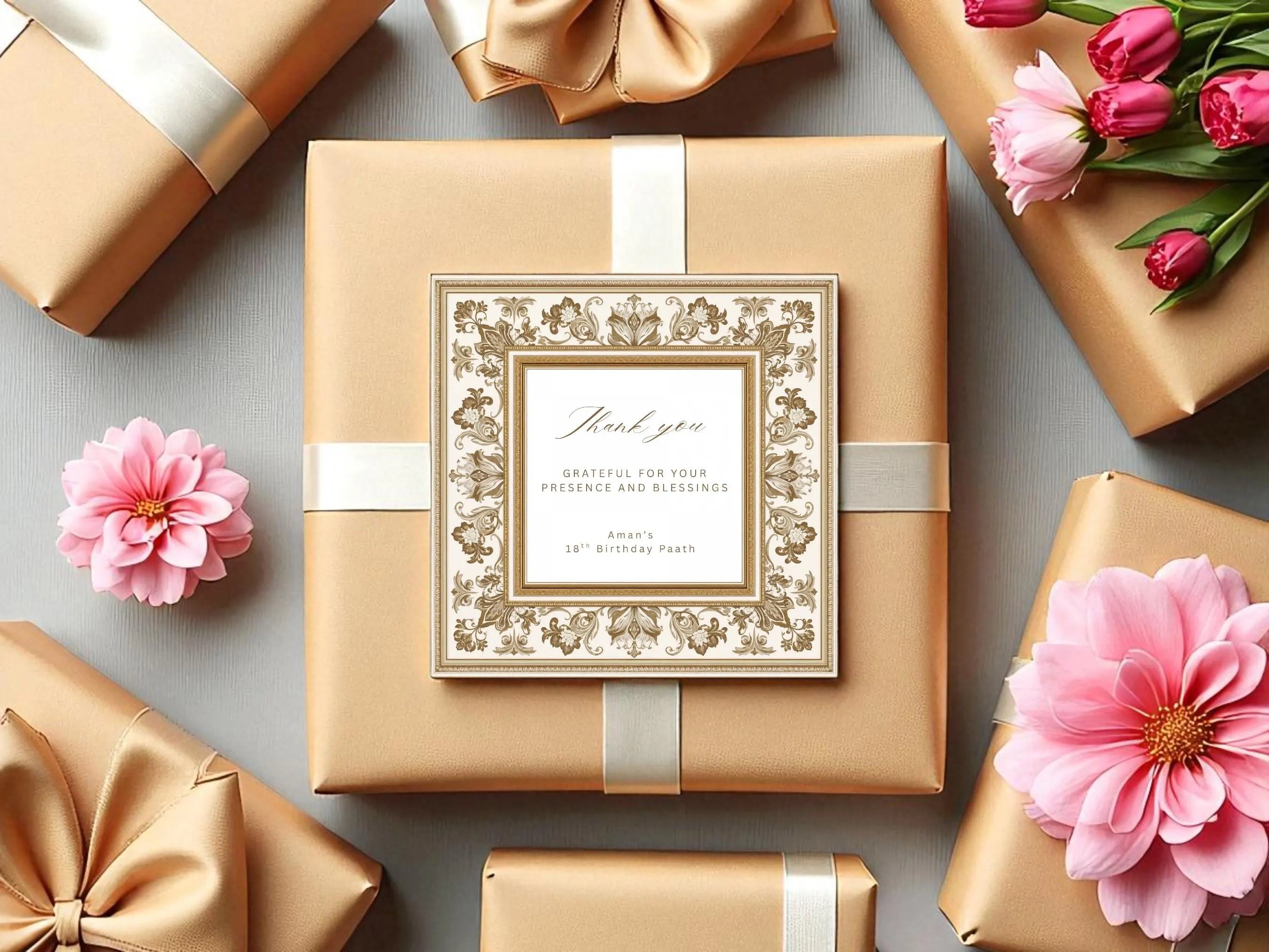 Editable square mithai box sticker gold ornamental fram