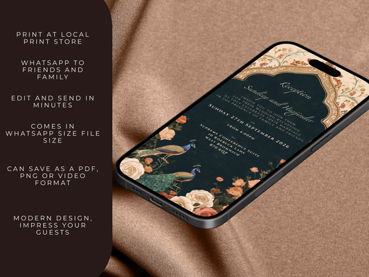 Anand Karaj Digital Invitation | Peacock | Self Edit Template | 6 Page