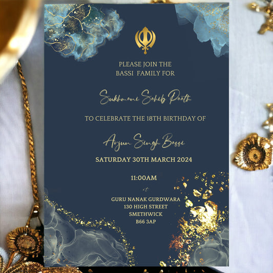 Navy and Gold: Digital Sukhmani Sahib Invitation - 18th 21st or any Birthday