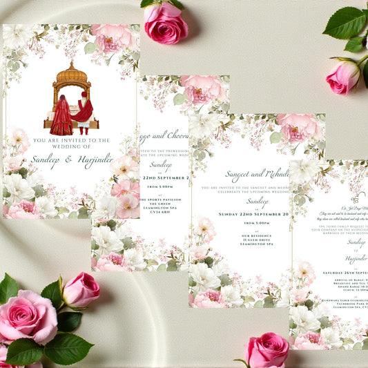 Floral Anand Karaj Jaggo Sangeet Invitation bundle, modern and elegant