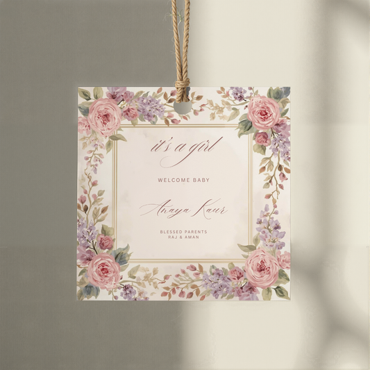 Floral It's a Girl Mithai Box Sticker, Digital, Print Your Own