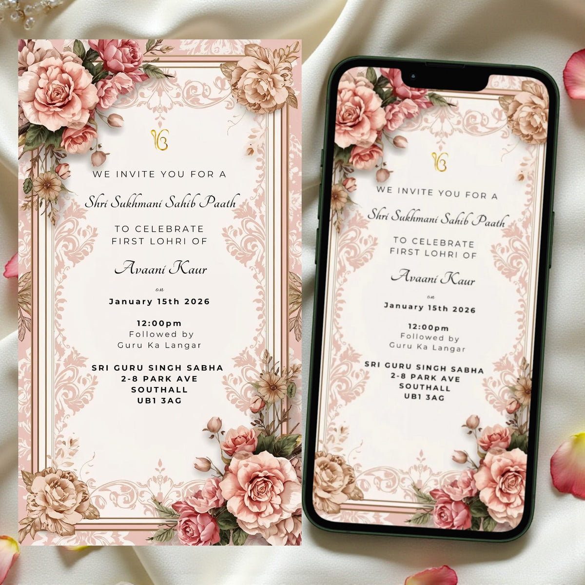 Sukhmani Sahib Part Invitation - Lohri - Invite Modern - Floral - Digital File Can sent via WhatsApp - E-Invitation