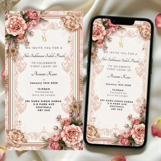 Sukhmani Sahib Part Invitation - Lohri - Invite Modern - Floral - Digital File Can sent via WhatsApp - E-Invitation